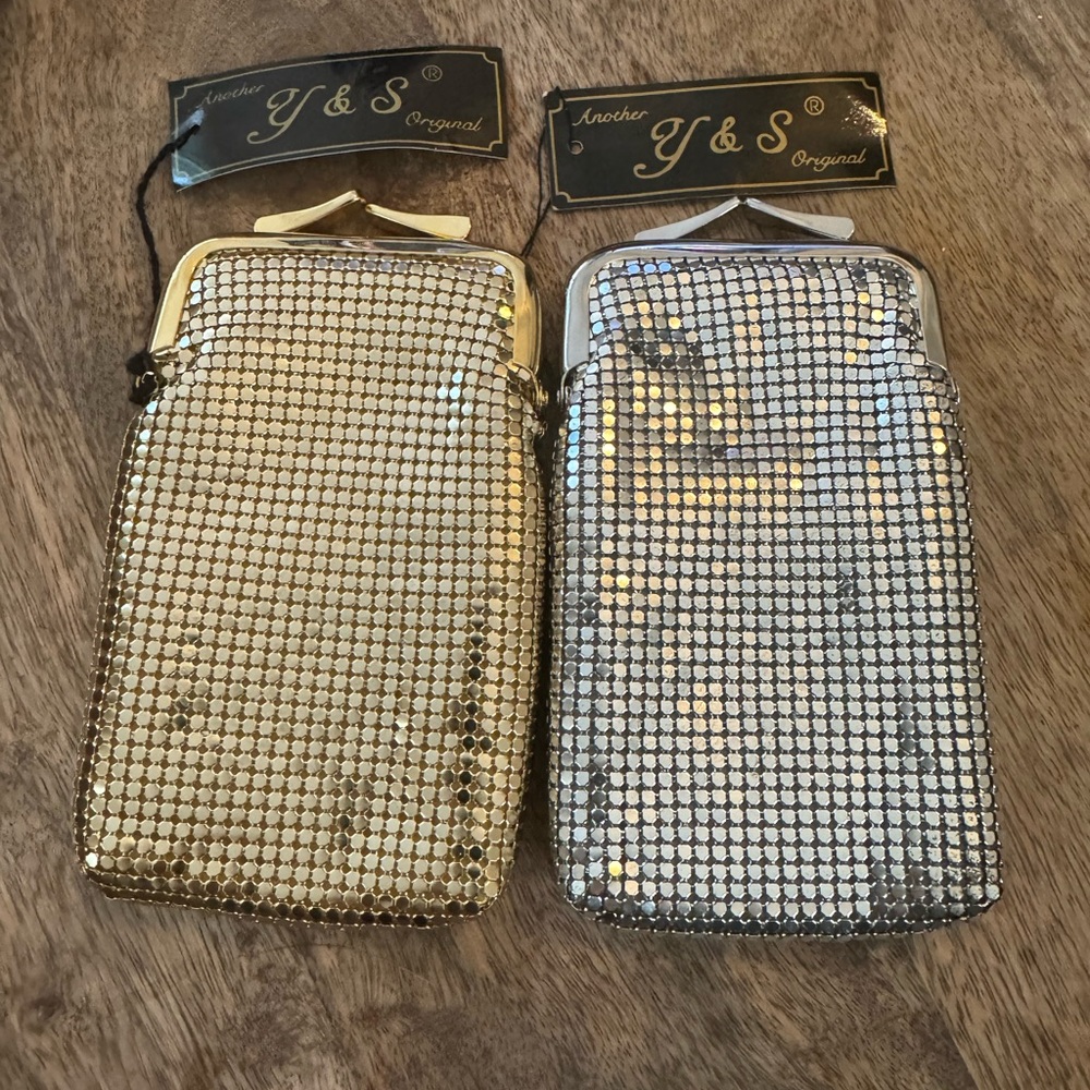 Vintage Y & S Metallic Mesh cigarette coin purse lot of 2 silver gold new